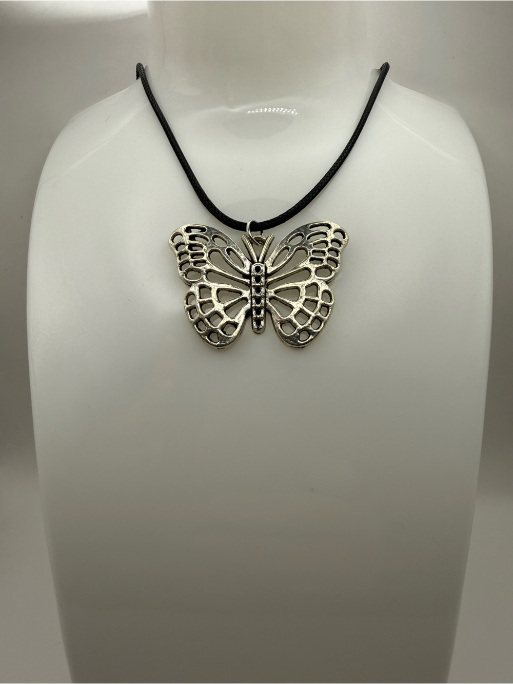 Women's Silver -Tone Filigree Butterfly Necklace Pendant with Adjustable Closure